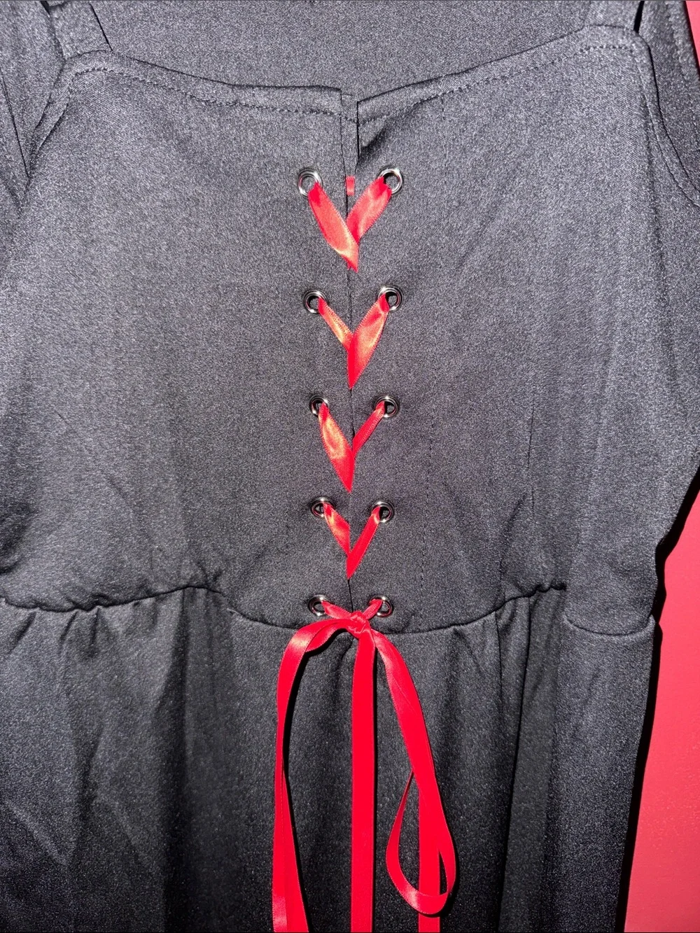 Black Slip Dress with Red Cherry Skull Print - Picture 3 of 3